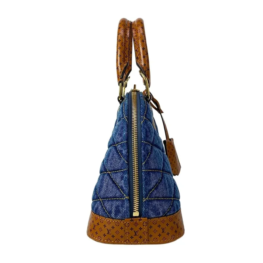 Louis Vuitton Alma BB Martage Handbag M55048 Navy Blue Brown Denim Calf Leather